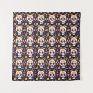 Colorful day of the dead sugar skull seamless patt tapestry