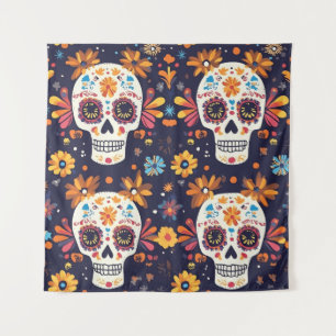 Colorful day of the dead sugar skull seamless patt tapestry
