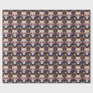 Colorful day of the dead sugar skull seamless patt wrapping paper