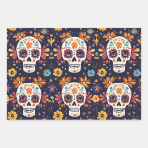 Colorful day of the dead sugar skull seamless patt wrapping paper sheets
