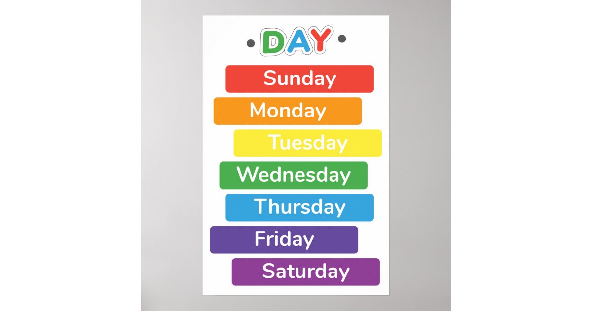 Colorful Day Of The Week Educational Poster | Zazzle