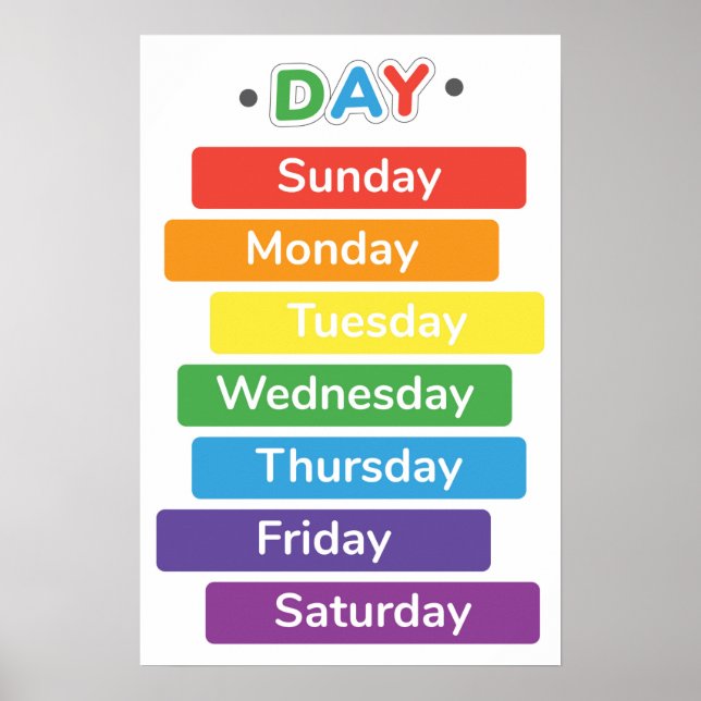 Colorful Day Of The Week Educational Poster (Front)