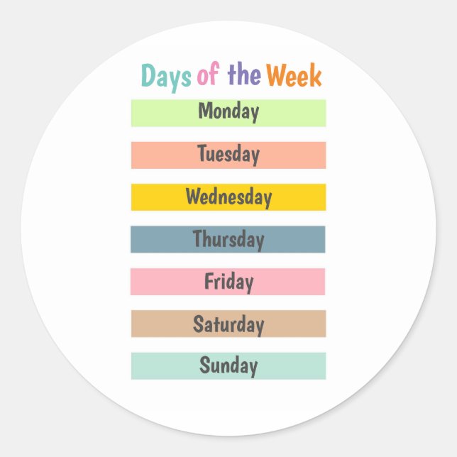 Colorful Days of the Week Classic Round Sticker (Front)