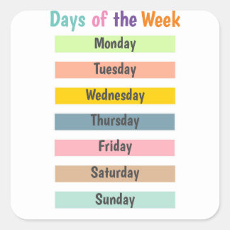 Colorful Days of the Week Square Sticker