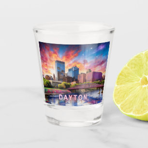 Colorful Dayton Skyline Abstract Art Shot Glass