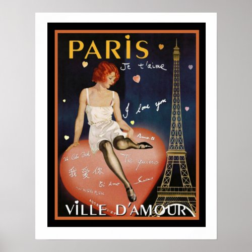 Colorful Deco Paris Travel Poster 16 x 20
