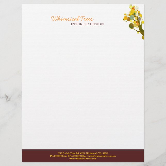 Colorful Deco Tree Interior Business Letterhead (Front)