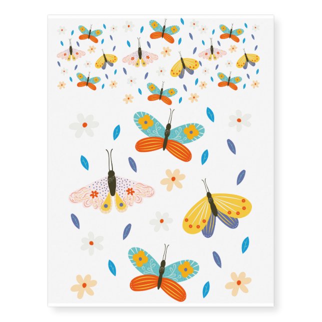 Colorful Decorated Butterflies Temporary Tattoos (Front)