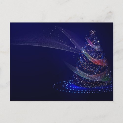 Colorful  Decorated Christmas Tree in Night Sky Holiday Postcard