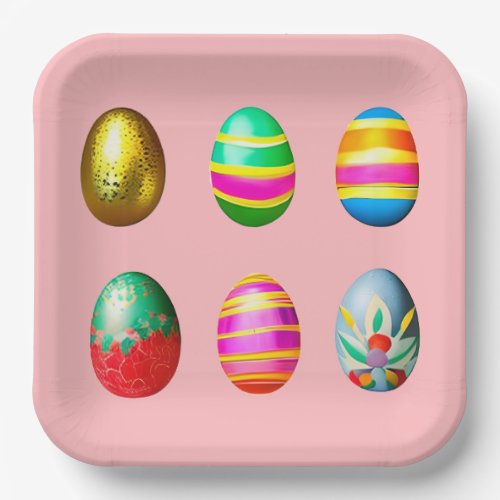 Colorful Decorated  Easter Eggs  Paper Plates