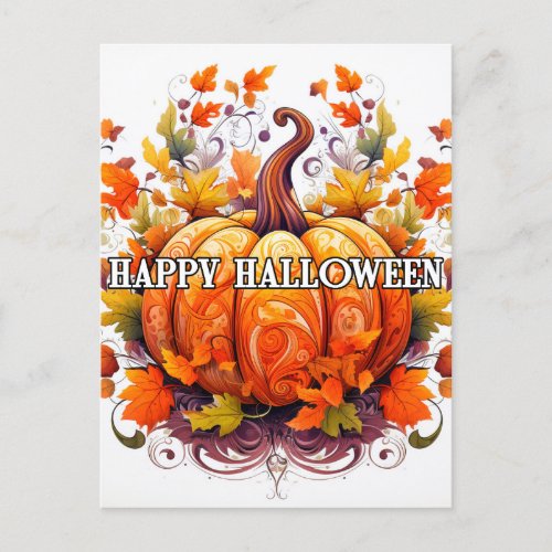 Colorful Decorative Autumn Halloween Pumpkin Postcard