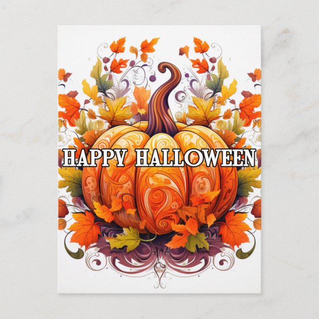 Colorful Decorative Autumn Halloween Pumpkin Postcard (Front)