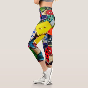 Colorful Decorative Buttons Capri Leggings