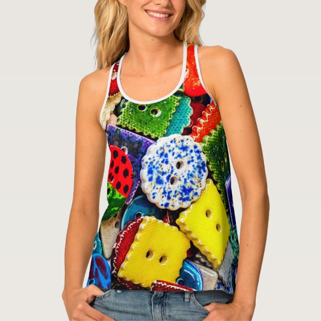 Colorful Decorative Buttons Tank Top (Front)