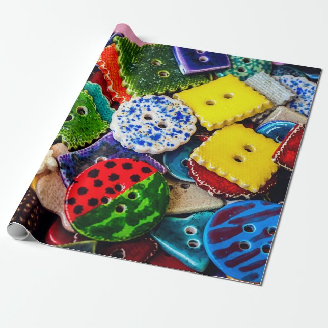 Colorful Decorative Buttons Wrapping Paper (Unrolled)