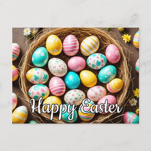 Colorful Decorative Easter Eggs In A Basket Postcard