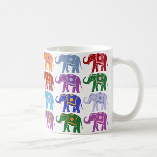 Colorful Decorative Elephants Pattern Coffee Mug