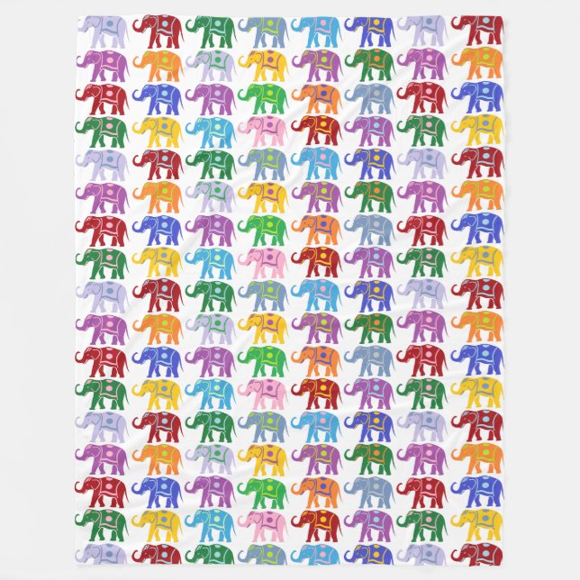 Colorful Decorative Elephants Pattern Fleece Blanket (Front)