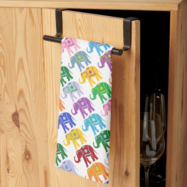 Colorful Decorative Elephants Pattern Kitchen Towel (Thirds Fold)