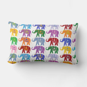 Colorful Decorative Elephants Pattern Lumbar Pillow