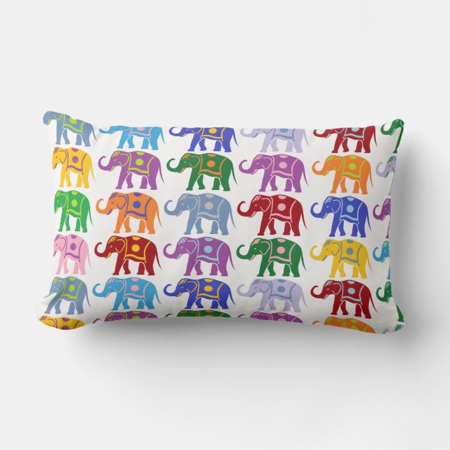 Colorful Decorative Elephants Pattern Lumbar Pillow (Front)