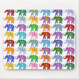 Colorful Decorative Elephants Pattern Mouse Pad