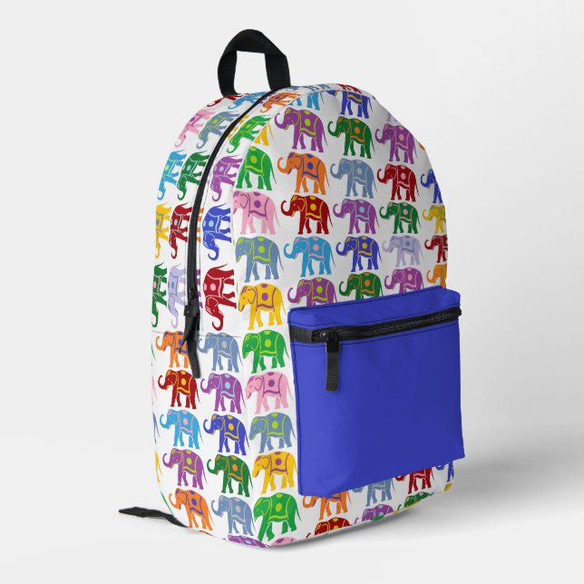 Colorful Decorative Elephants Pattern Printed Backpack (Back Corner Left)