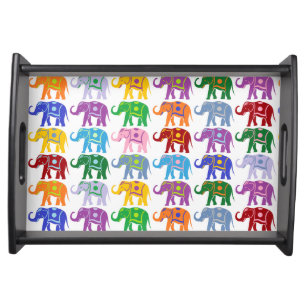 Colorful Decorative Elephants Pattern Serving Tray