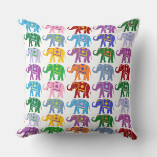 Colorful Decorative Elephants Pattern Throw Pillow