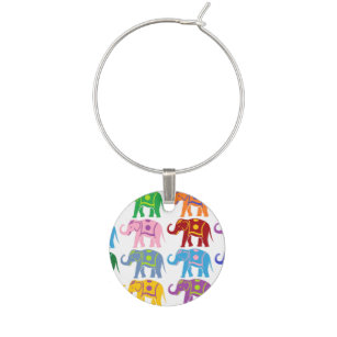 Colorful Decorative Elephants Pattern Wine Charm