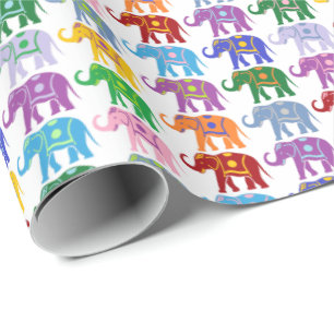 Colorful Decorative Elephants Pattern Wrapping Paper