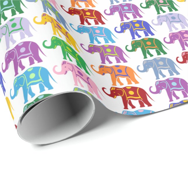 Colorful Decorative Elephants Pattern Wrapping Paper (Roll Corner)