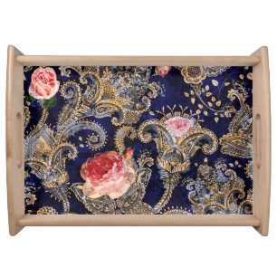 Colorful Decorative Flowers Batik Serving Tray