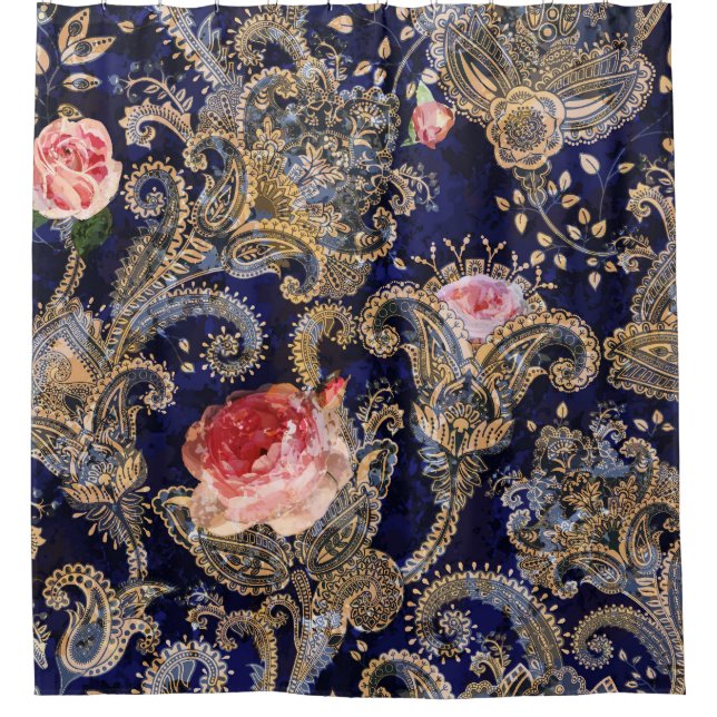 Colorful Decorative Flowers Batik Shower Curtain (Front)