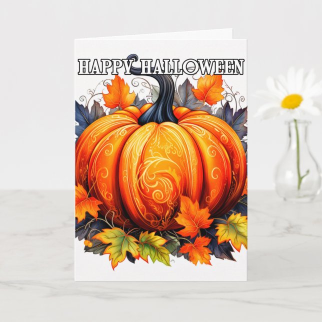 Colorful Decorative Happy Halloween Pumpkin Card (Small Plant)