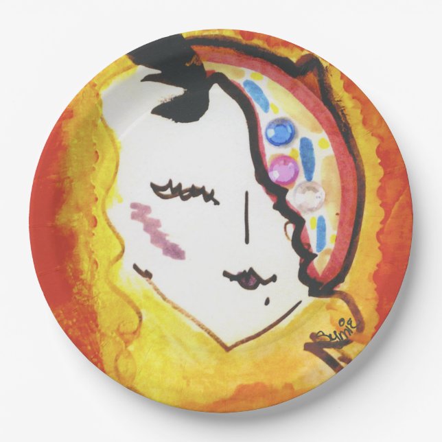 Colorful decorative paper plate with  face (Front)