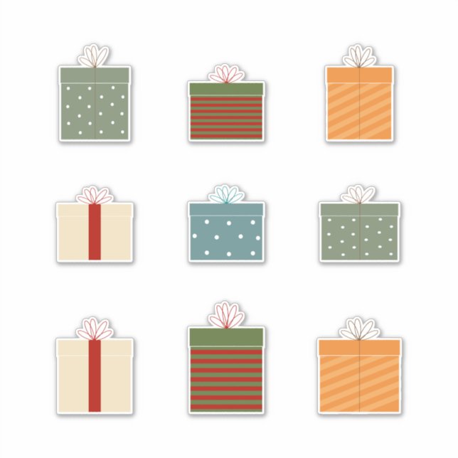Colorful Decorative Patterns Christmas Presents Sticker (Front)