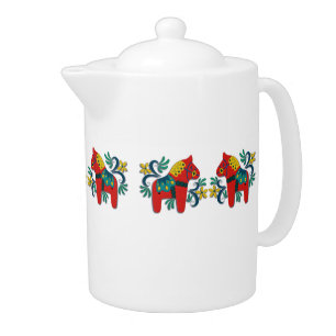 Colorful Decorative Swedish Dala Horses Teapot