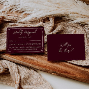 Colorful Deep Burgundy Hand Written Retro Wedding RSVP Card