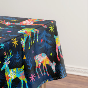 Colorful Deer Chrismas Tree Forest Star Snowflakes Tablecloth