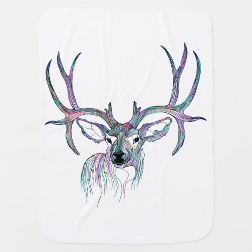 Colorful Deer Head With Horns Illustration Baby Blanket