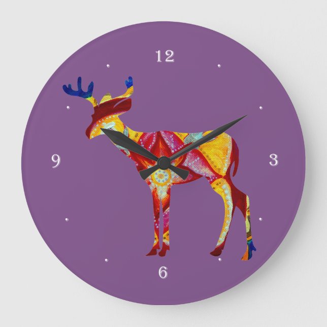 Colorful Deer Round (Large) Wall Clock (Front)