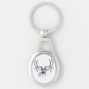 Colorful Deer With Horns Illustration Keychain