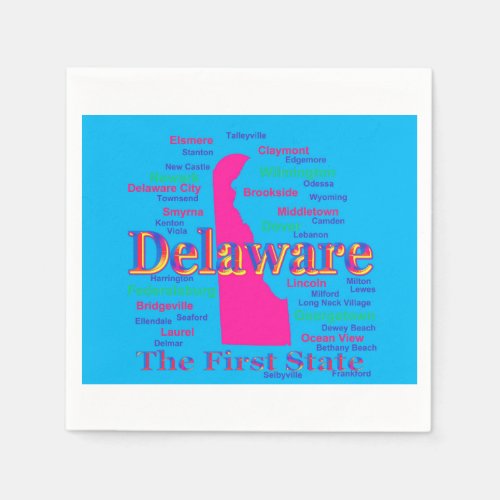 Colorful Delaware State Pride Map Silhouette Napkins