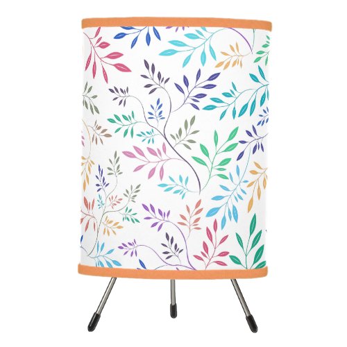 Colorful Delicate Abstract Leafs Seamless Pattern Tripod Lamp