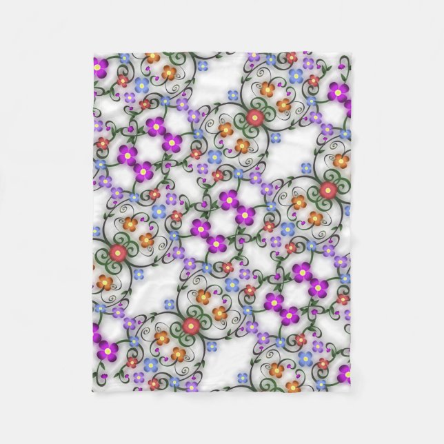 Colorful Delicate Flowers Fleece Blanket (Front)