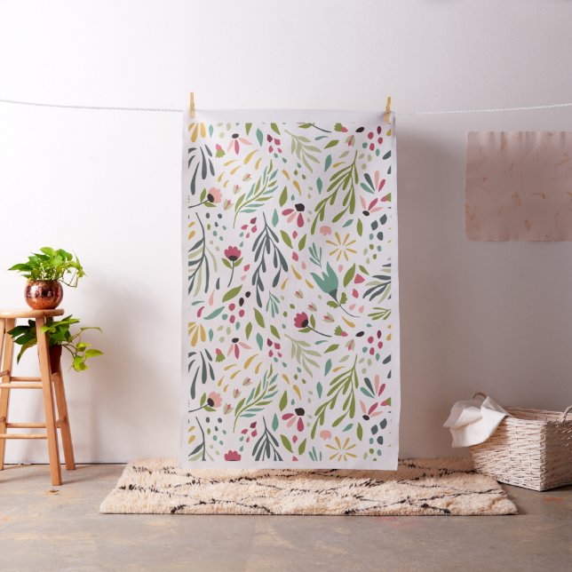 Colorful Delicate Flowers & Leafs Seamless Pattern Fabric (In Situ)