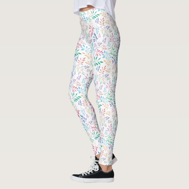Colorful Delicate Leafs Pattern Leggings (Left)