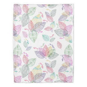 Colorful Delicate Stylized Spring Leafs Pattern Duvet Cover