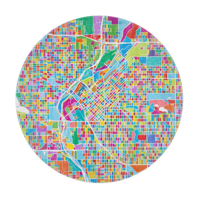 Colorful Denver Map Cutting Board (Front)